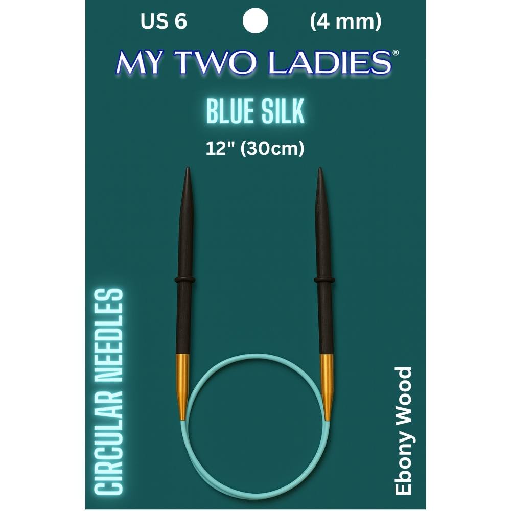 Blue Silk | 12" Circular Knitting Needles | Ebony | 9 Sizes