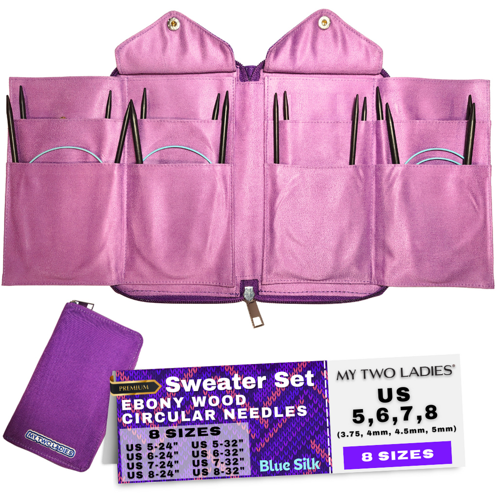 Blue Silk | Ultimate Sweater Set | Ebony Circular Knitting Needles | 8 Sizes | w/custom case