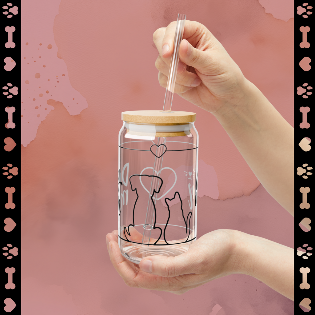 Dog & Cat Sipper Glass | 16oz Pet Lover's Drinkware