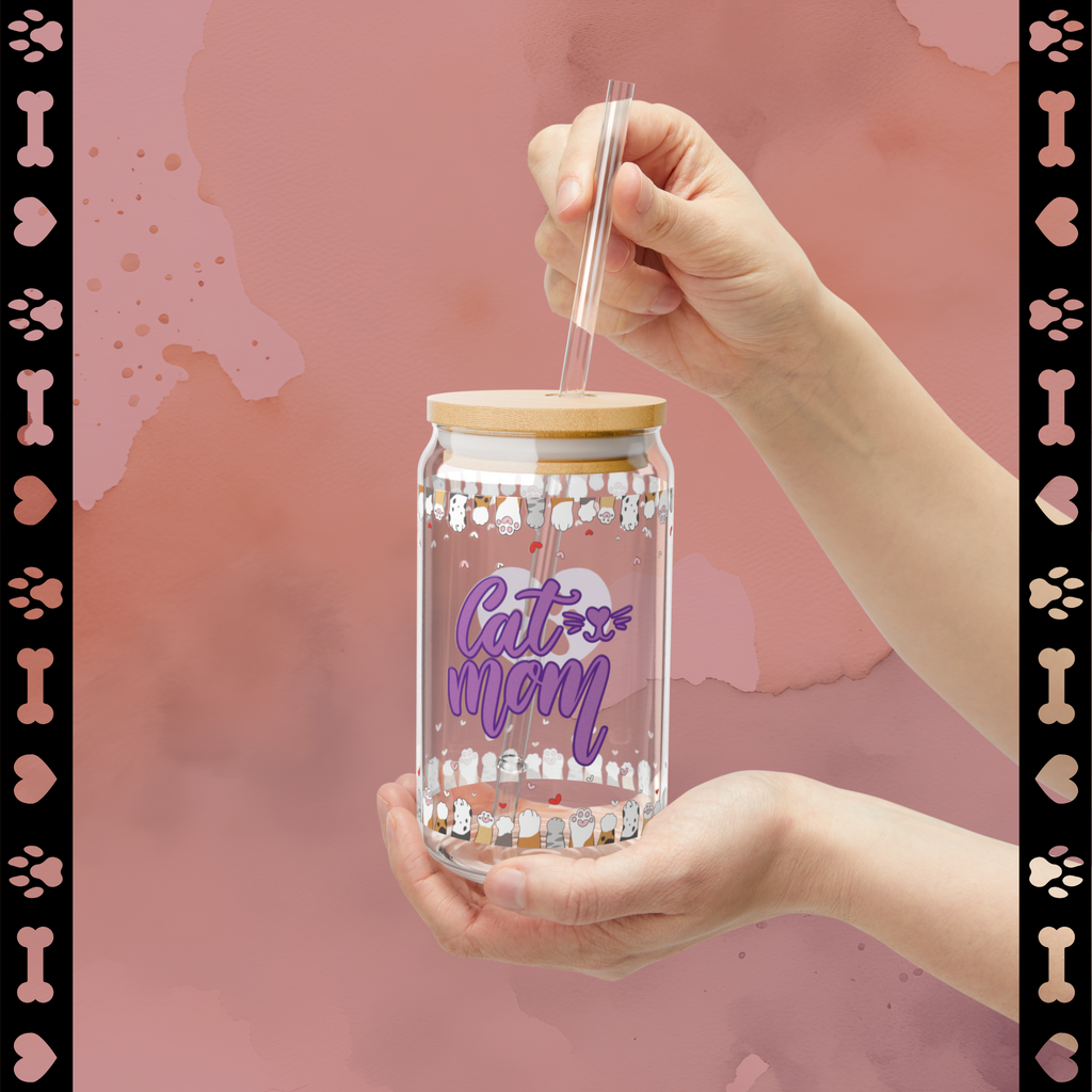 Cat Mom Sipper Glass - 16oz - Perfect Gift for Cat Lovers