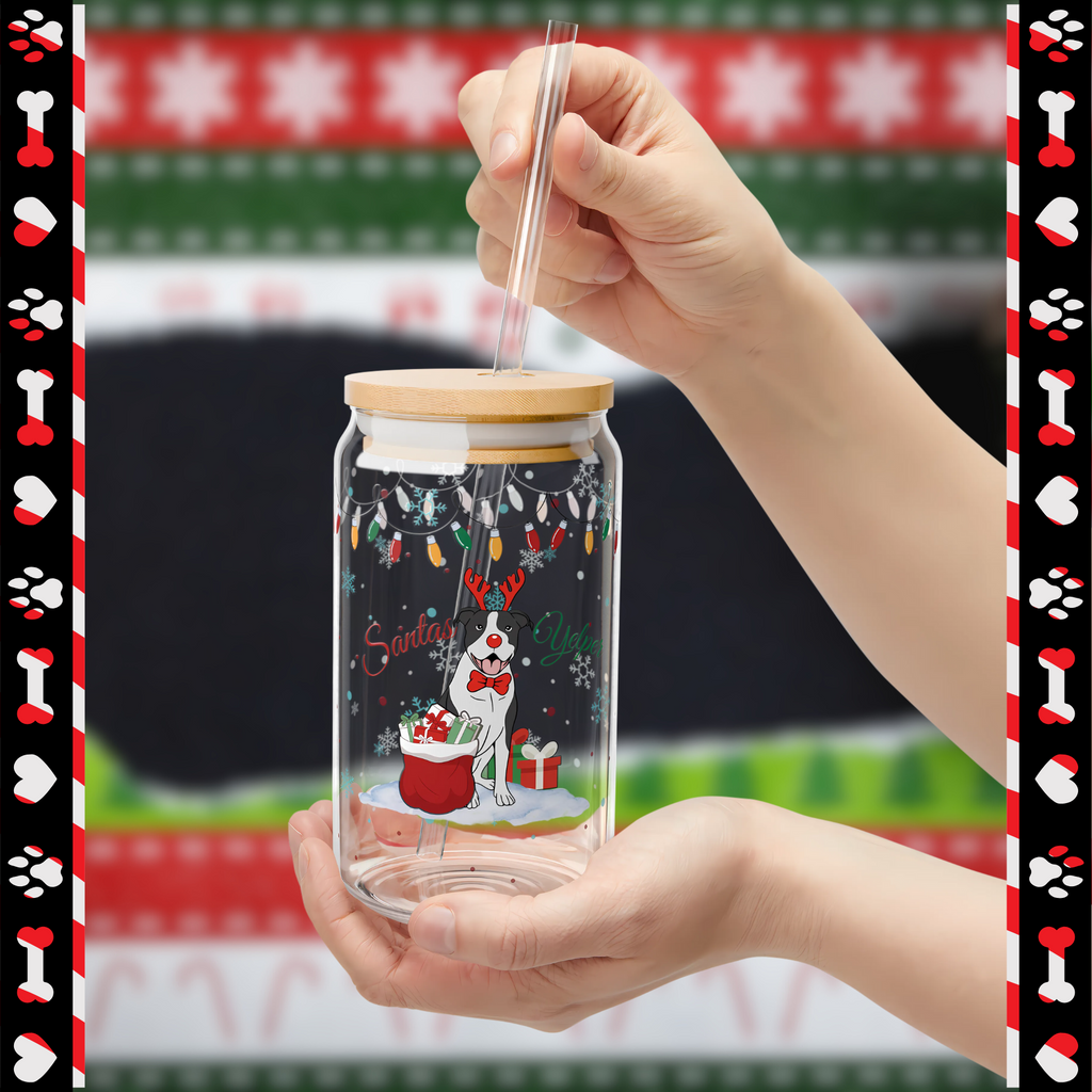 Christmas Sipper Glass - 16oz Christmas Dog