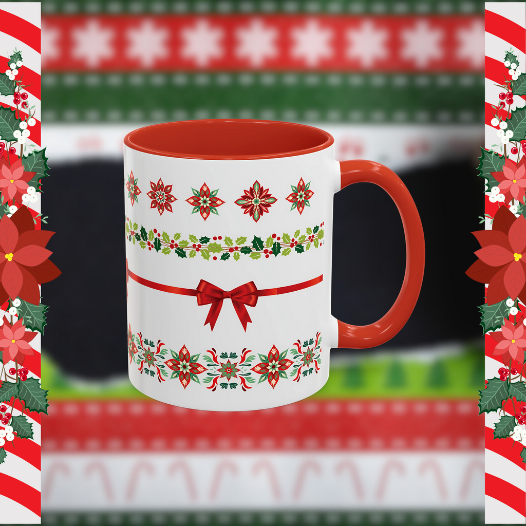 Festive Floral Accent Coffee Mug - 11 & 15oz Holiday Gift