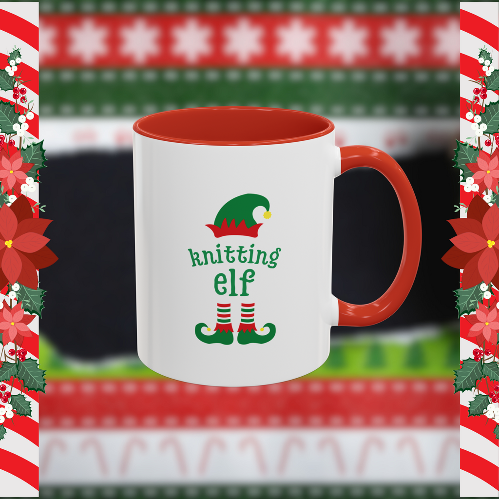 Knitting Elf Accent Coffee Mug – Perfect Holiday Gift for Crafters