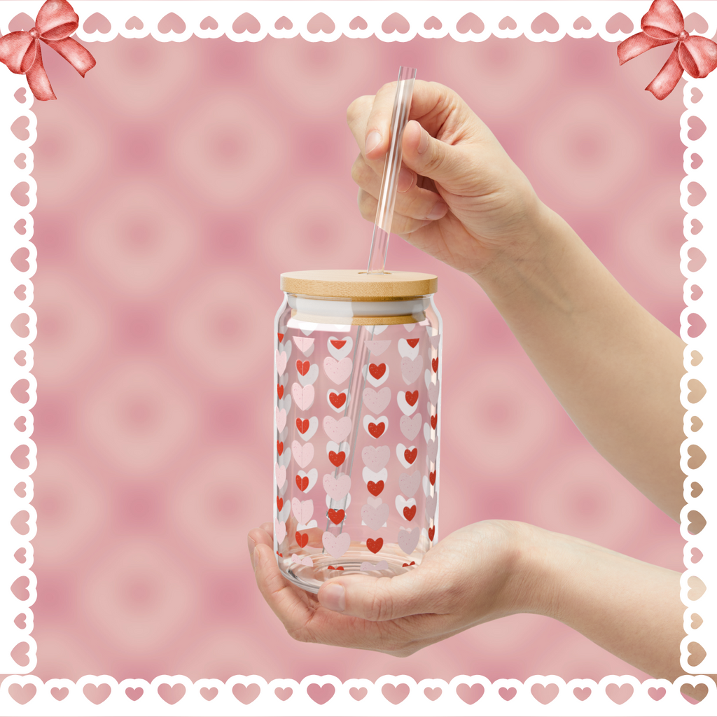 Love Heart Sipper Glass - 16oz Reusable Drinkware for Valentine's Day & Everyday Use