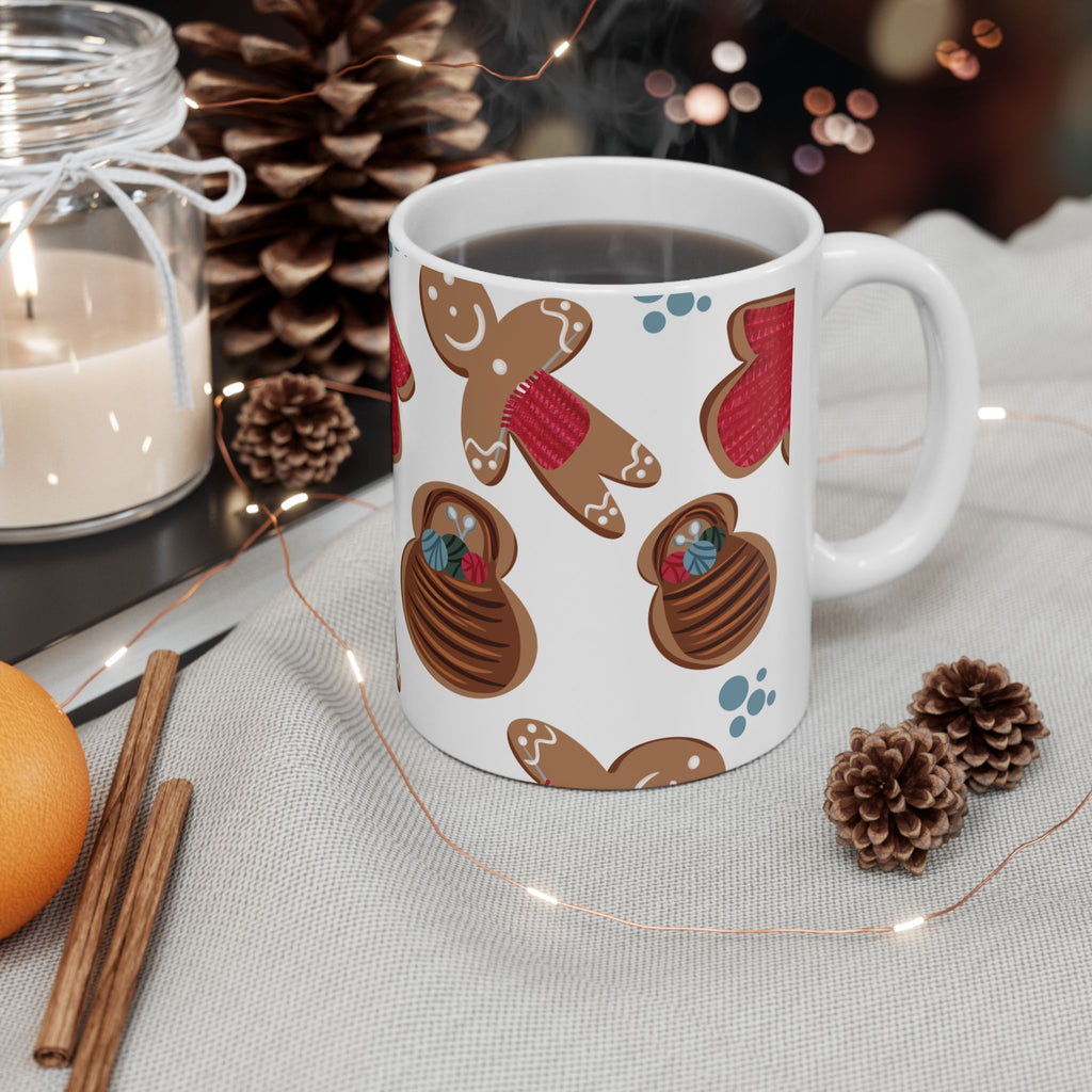 Gingerbread Joy – Yarn-Themed Christmas Mug (11 oz)