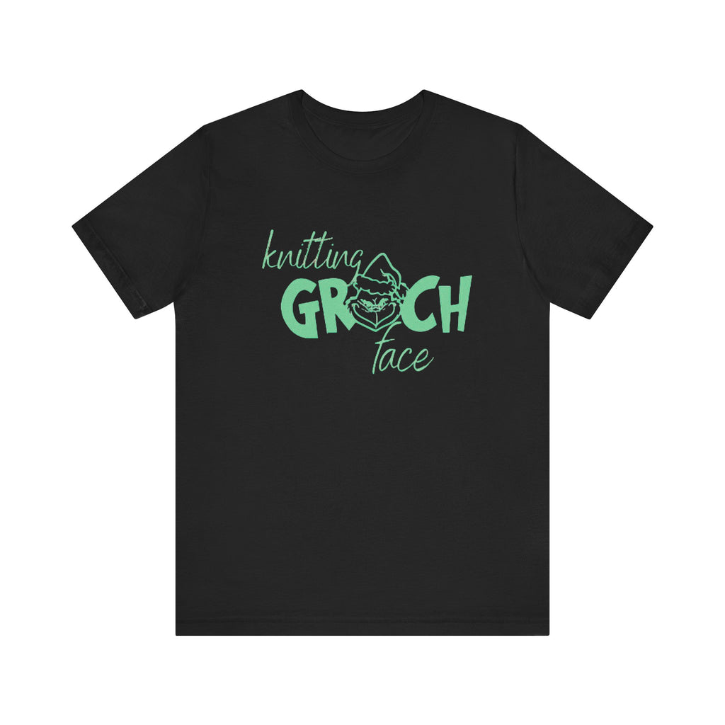 Knitting Grinch Face T-Shirt, Christmas Theme Tee, Grinch Lover Gift, Funny Holiday Shirt, Unisex Jersey Top, Knitting Enthusiast Apparel
