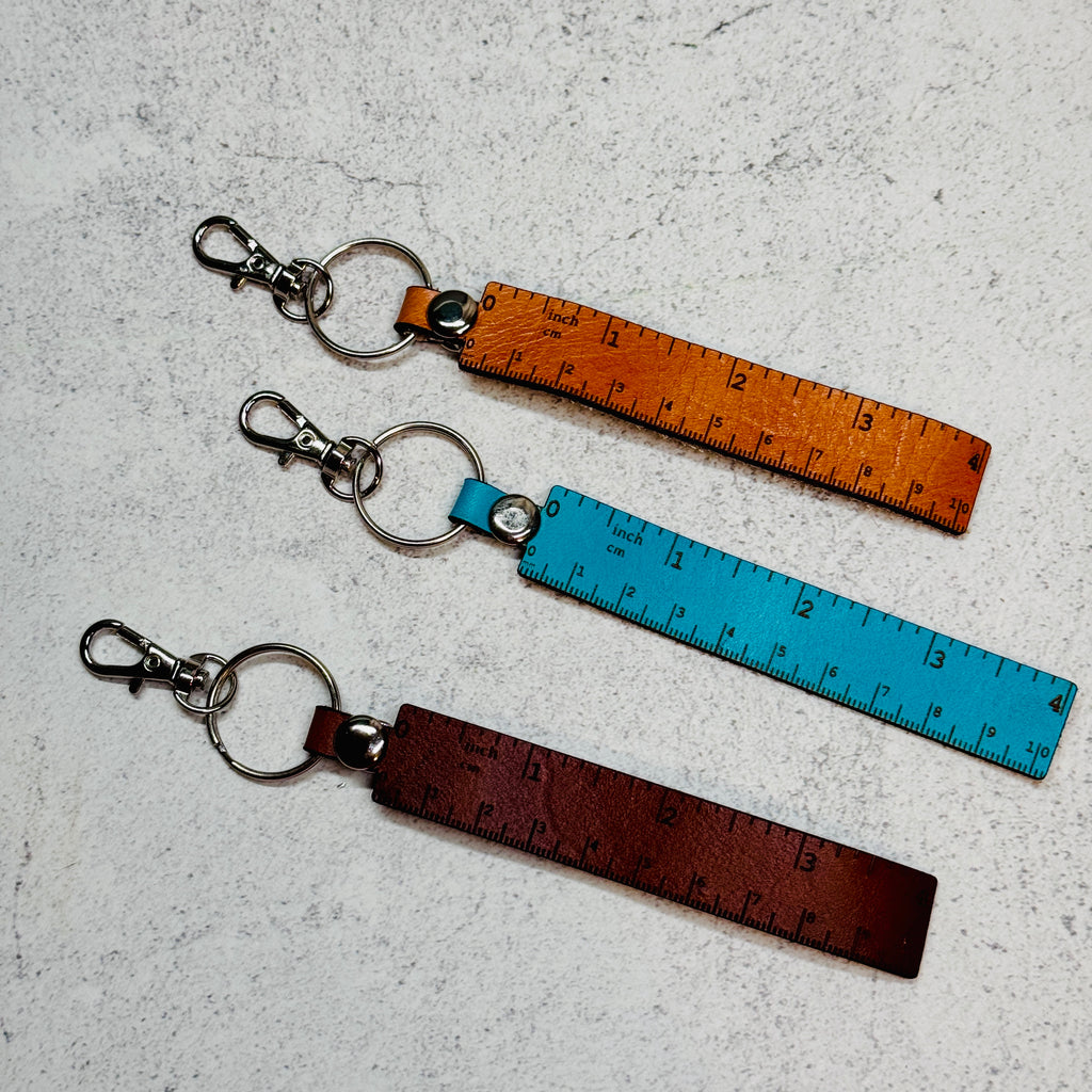 Handmade leather swatch ruler w/clasp