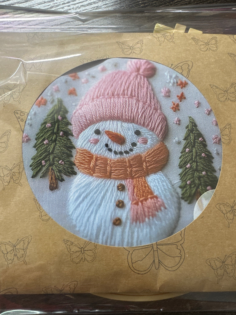 Pink Snowman Embroidery Kit