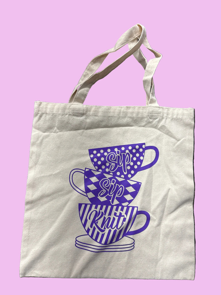 Sip Sip Knit Canvas Tote Bag