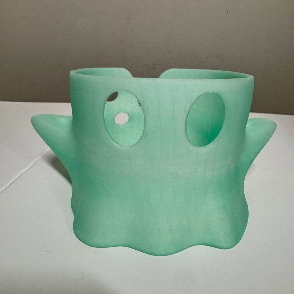 Boo Buddy 3D printed ghost yarn bowl in translucent green