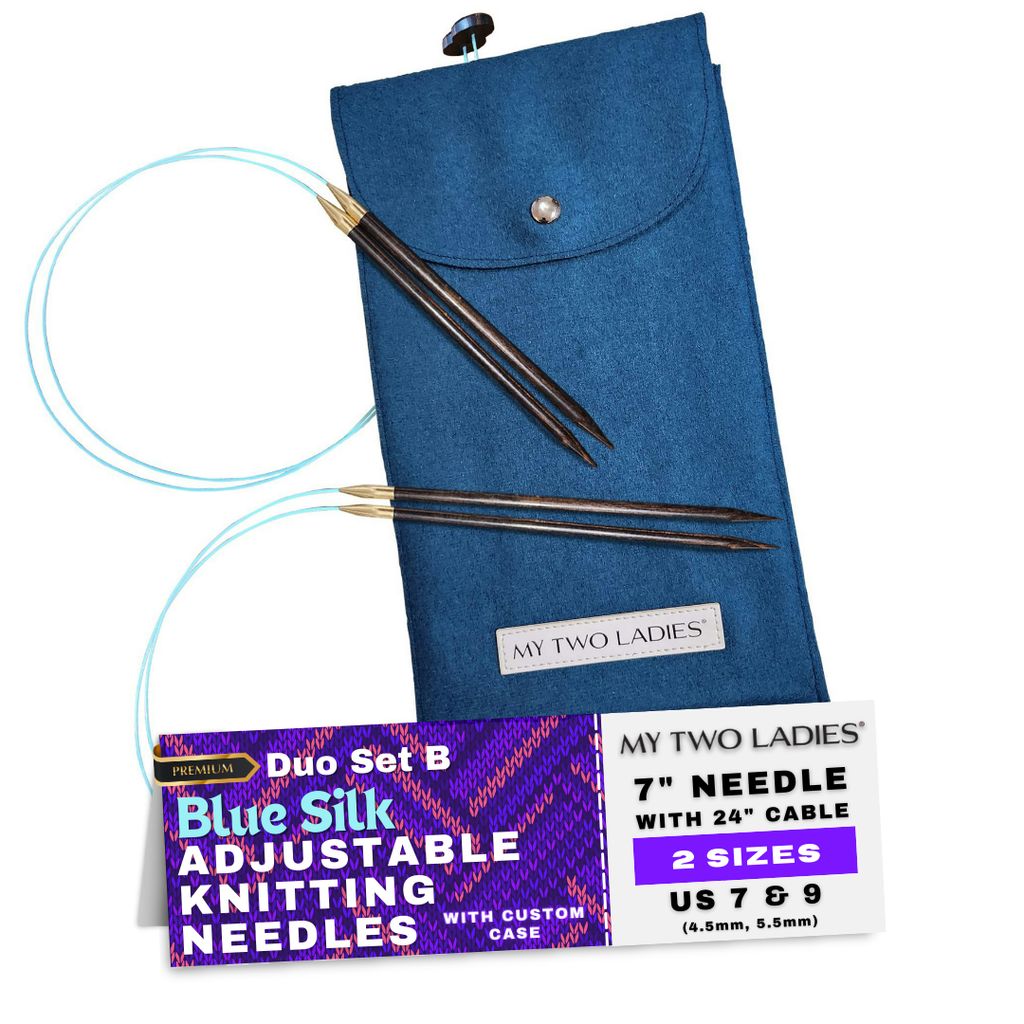 Blue Silk | Duo Set | Adjustable Knitting Needles | w/custom case