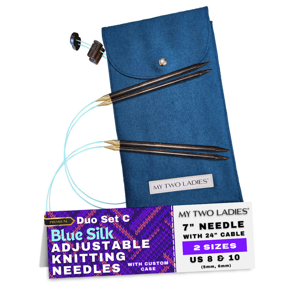 Blue Silk | Duo Set | Adjustable Knitting Needles | w/custom case