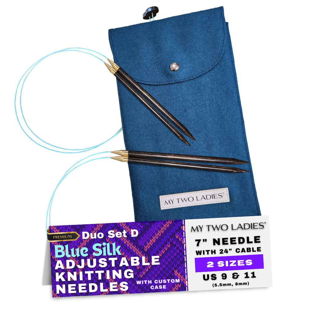 Blue Silk | Duo Set | Adjustable Knitting Needles | w/custom case