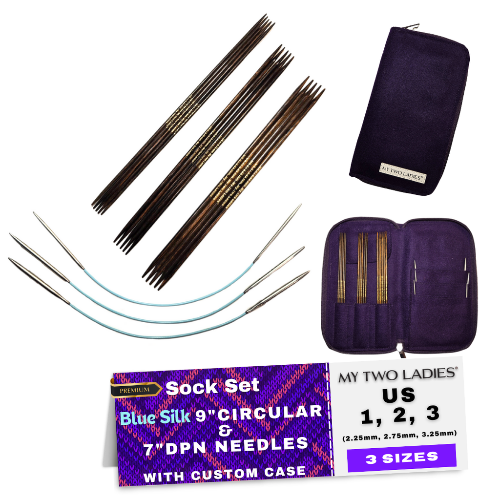 Blue Silk | Ultimate Sock Set | 9" Circular Needles & 7" DPN | 3 Sizes | w/custom case